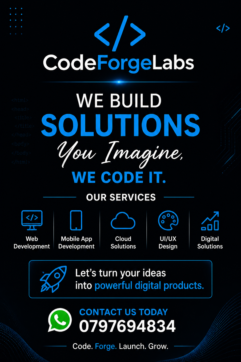 CodeForge Labs solutions campaign graphic